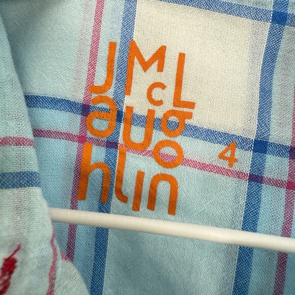 J McLaughlin Button Up Shirt Size 4 Blue Plaid Cotton Long Sleeve Classic - Picture 6 of 9